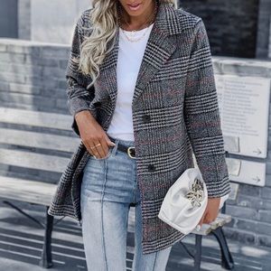 Brand new plaid print double breasted blazer jacket coat with tags.